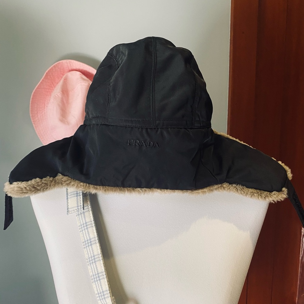 Prada Fur-Lined Nylon Aviator Hat w/ Straps